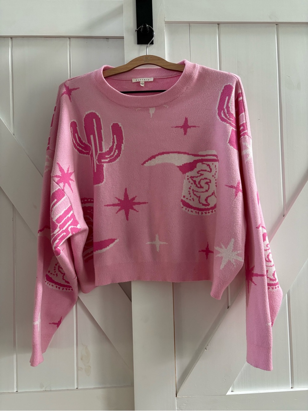 Baevely Western Oversized Pink Cowgirl Crewneck Sweater